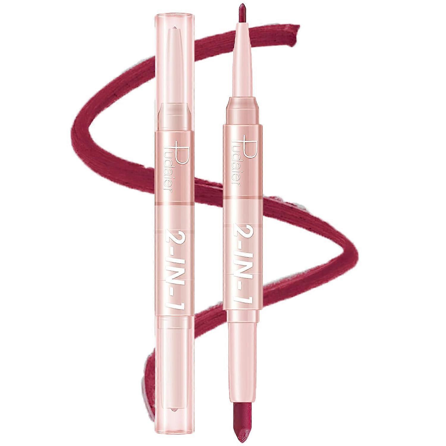 Lip Liner and Lipstick Makeup Set, 2-in-1 Double Head Lipstick, Lip Tint Stain Long Lasting Waterproof Non Stick Cup for Women