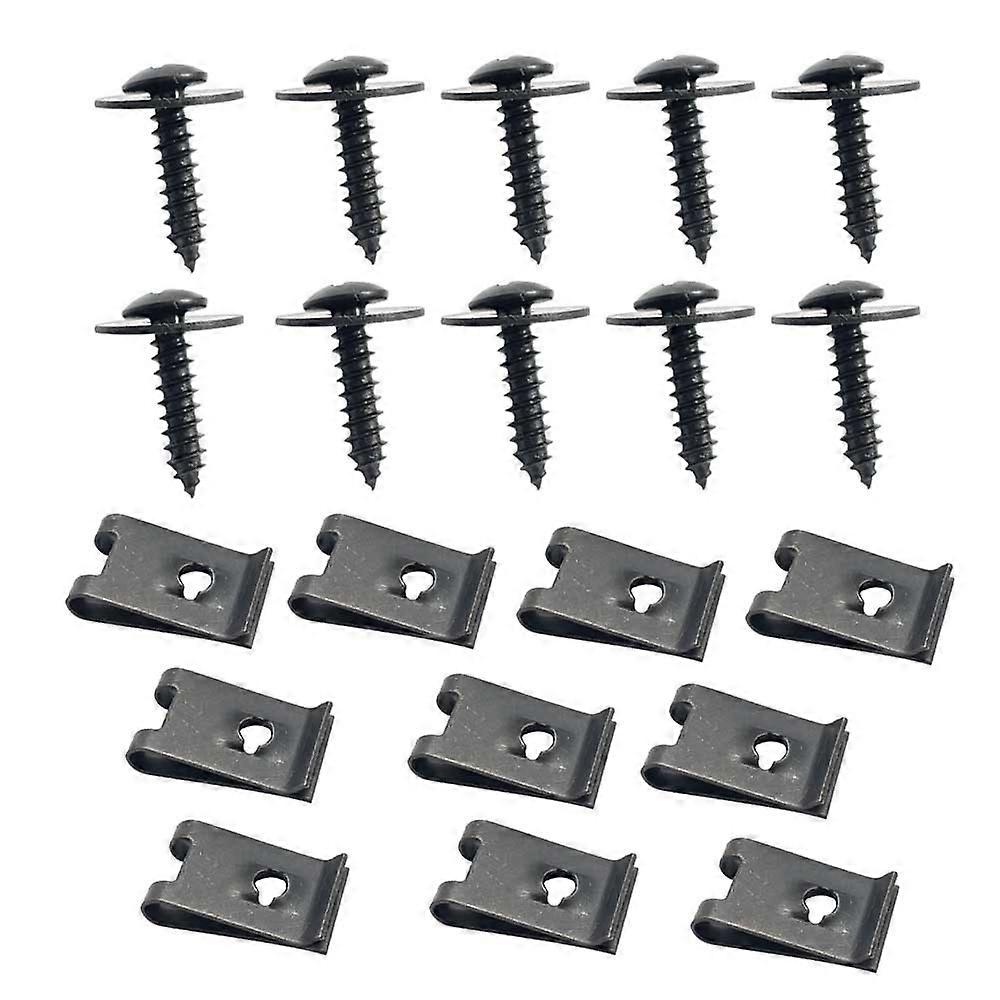 10/5 Sets Universal Black Car Self-tapping Screws Crosshead With Pad U-shaped Clips For Auto Bumper Mudguard Fender Base Fixed