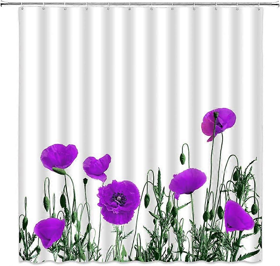 Poppy Ντους Κουρτίνα Μωβ λουλούδια Φυτά ακουαρέλας Άνοιξη Floral Vintage Φύση Βοτανική ανθοδέσμη ανθών ζωγραφική ύφασμα μπάνιο διακόσμηση σετ με γάντζο