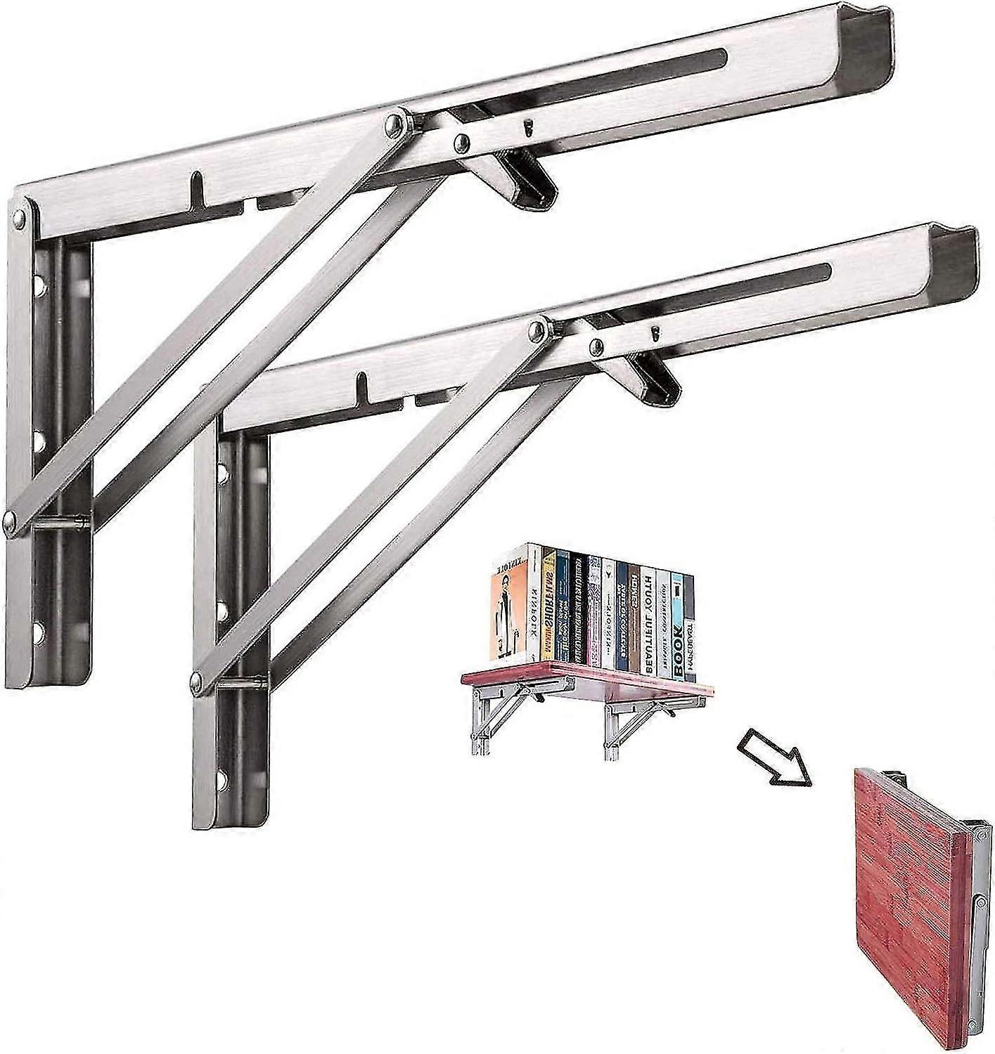 Folding Bracket, 2 Pcs Stainless Steel Folding Shelf Bracket, Folding Bracket, Bracket Bracket, Wall Mounted Folding Shelf for Wall Shelf Table Bench