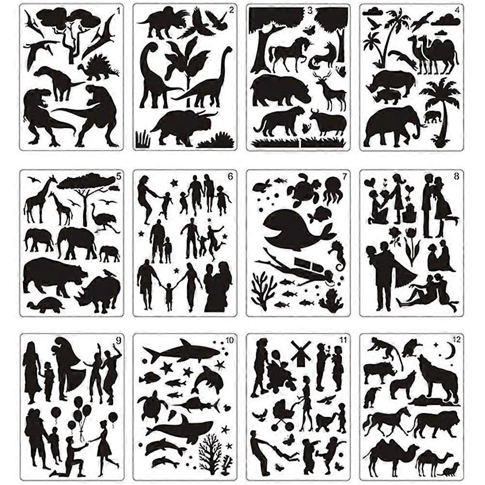 12Pcs Mandala Painting Templates Perfect Animal Drawing Stencils Hollow Board for DIY Painting Art