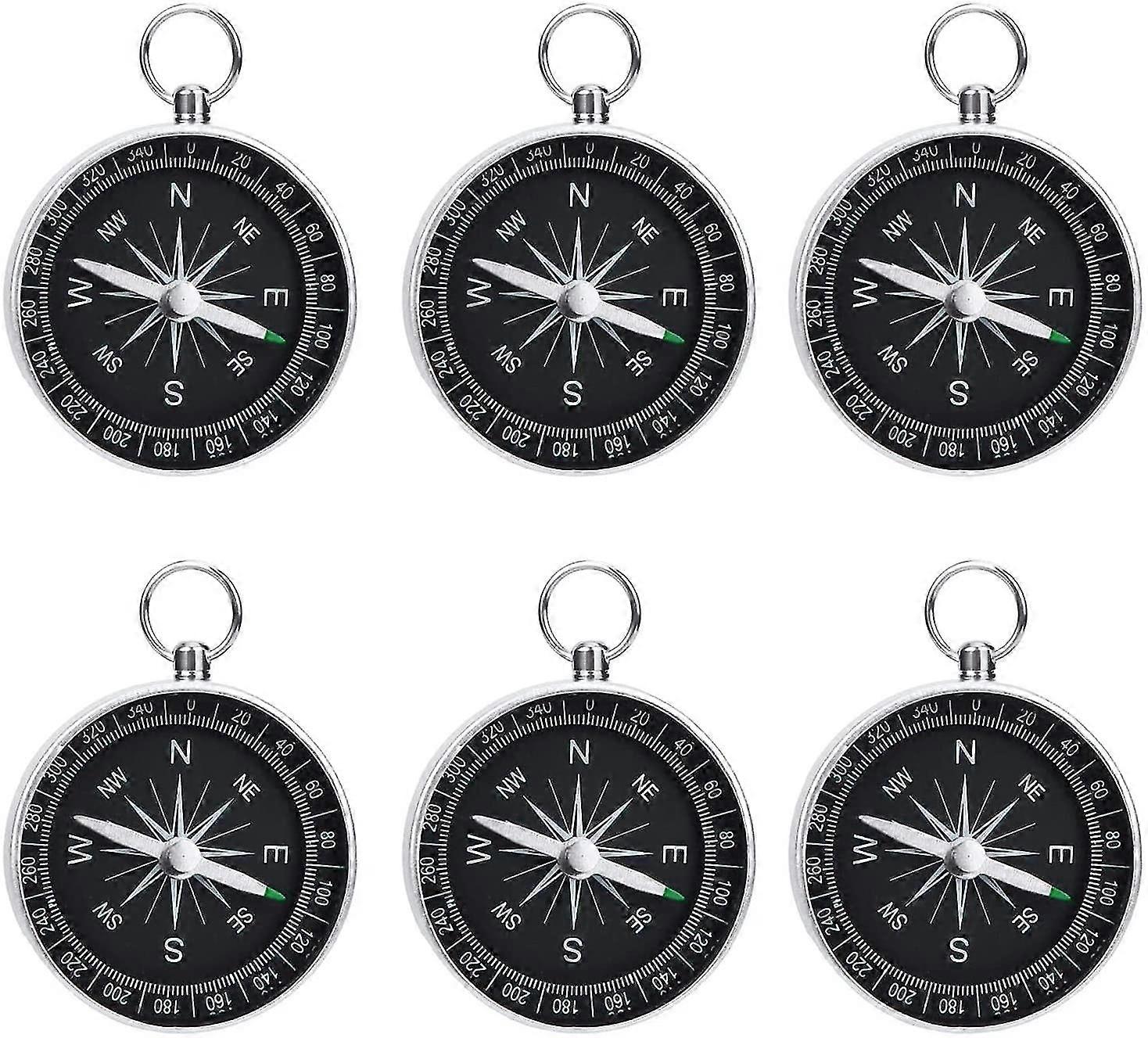 6 Pcs Portable Silver Compass Mini Compass Child Keychain Compass Plastic Pocket Compass Metal Mount