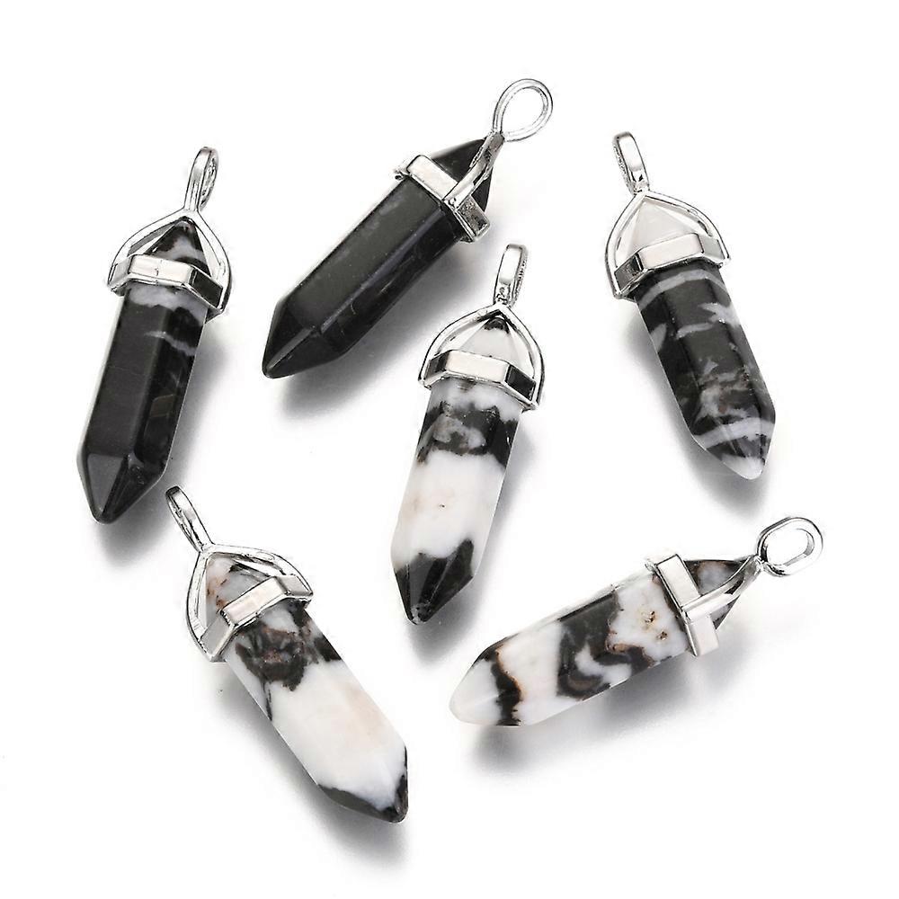 Natural Gemstone Double Terminated Pointed Pendants with Random Brass Pendant Hexagon Bead Cap Bails Bullet Platinum 36~45x12mm Hole: 3x5mm Gemstone: