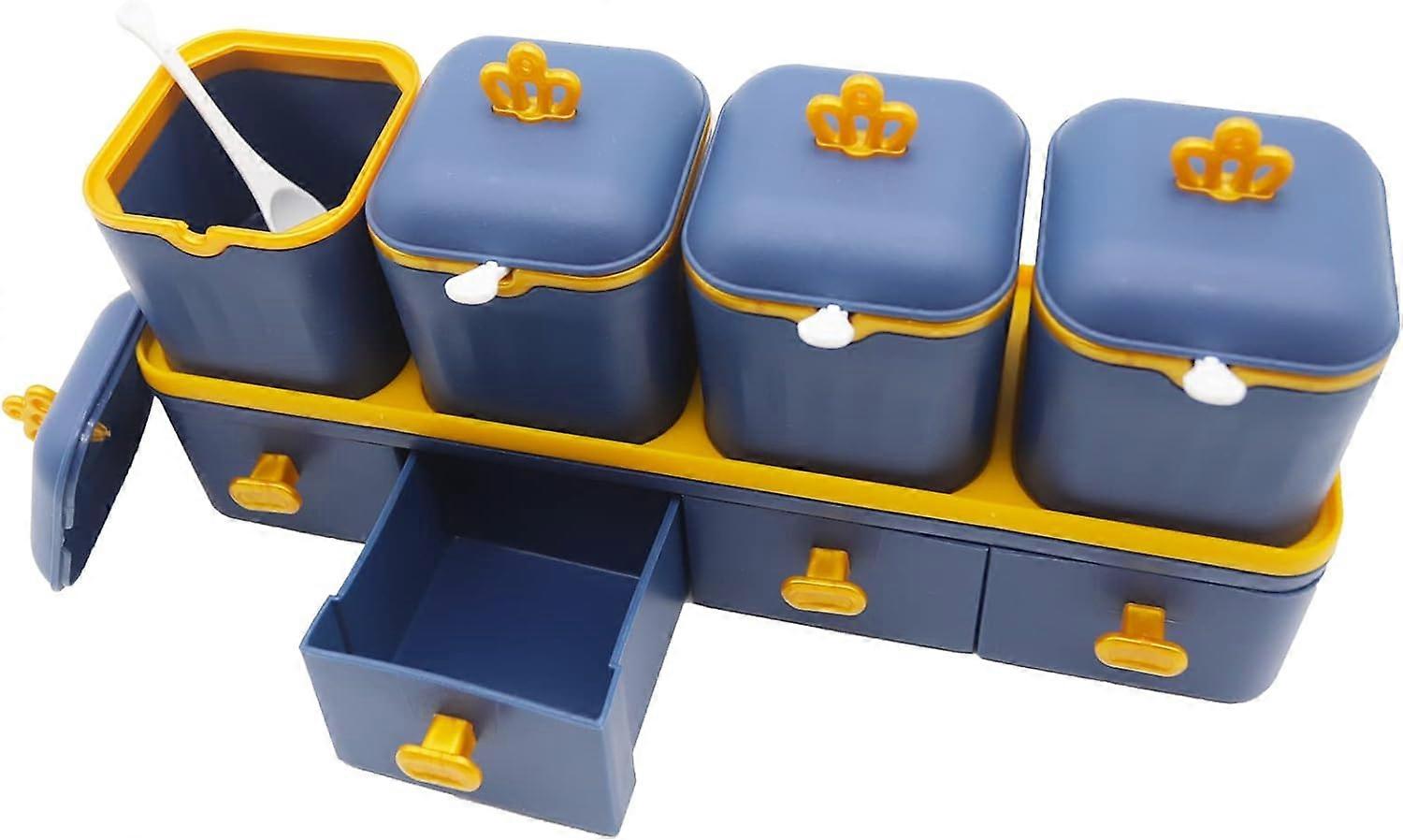 Double-layer Seasoning Box Set with Spoon and Lid - 8 in 1 Kitchen Spice Box Container , Sturdy PP Material for Spice Salt Sugar Seasoning Jar, Season