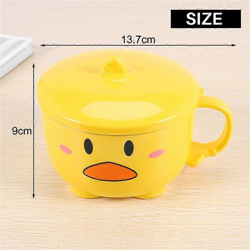 Duck Ramen Noodles Bowl with Lid Cute Stainless Steel Kitchen Fruit Instant Rice Soup Double-Layer