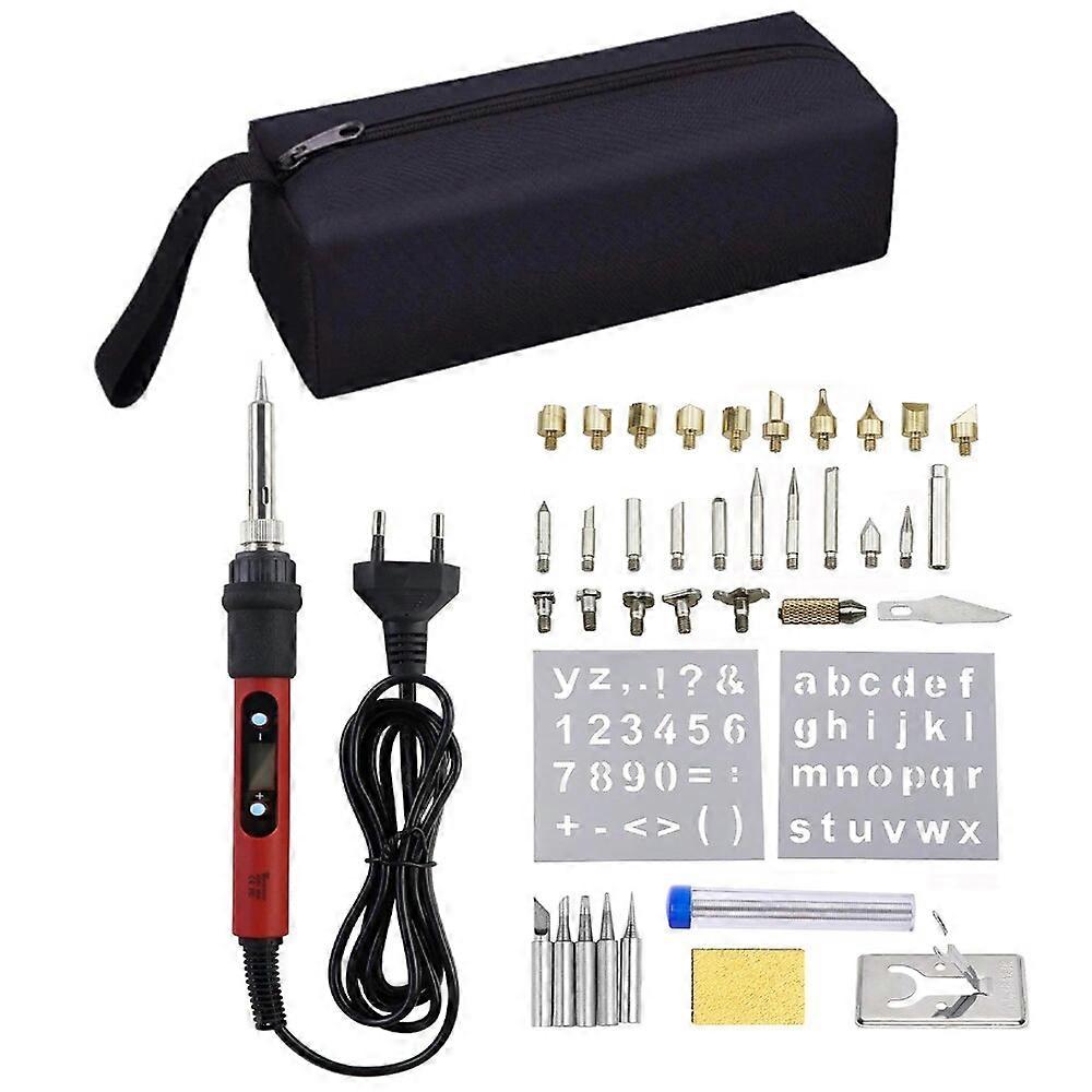 28 in 1 Digital 80W Electric Soldering Iron Carving Pyrography Tool Wood Burning Kit Welding Tool Ceramic Heater Soldering Tips