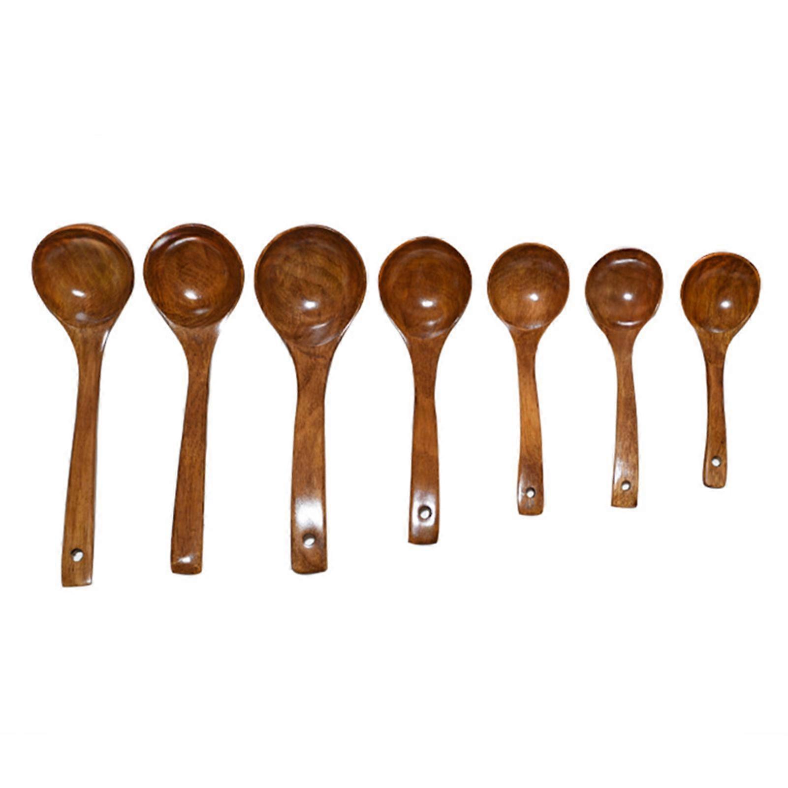 Large Wooden Round Spoons Durable Round Serving Wood Spoons for Soup Cooking Mixing Stirrer