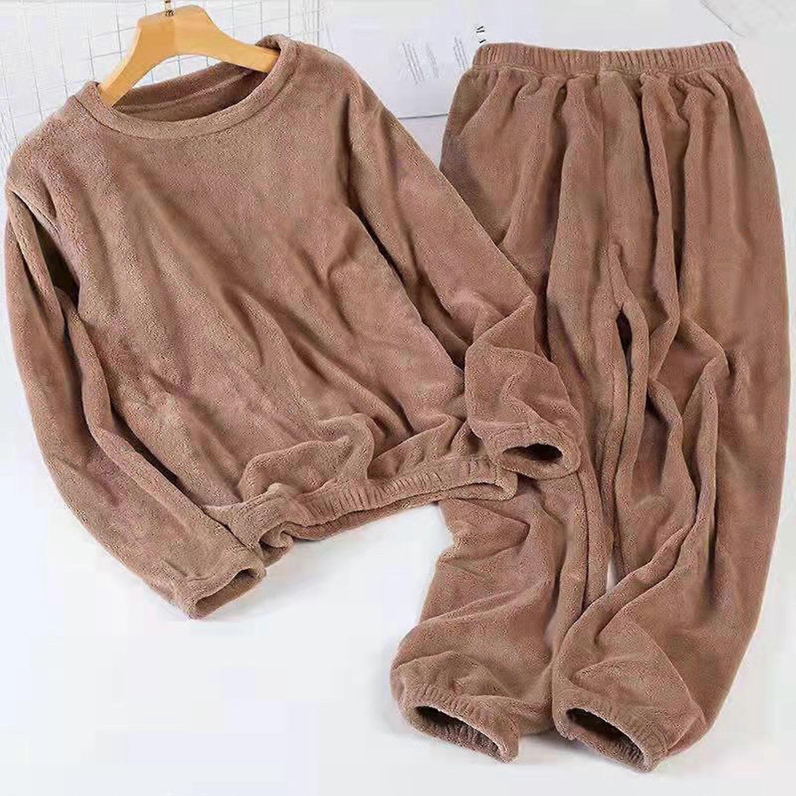 Thick Warm Womens Pajamas Set Solid Color Pullover Round Neck Pajamas for Girl Woman Lover Mother
