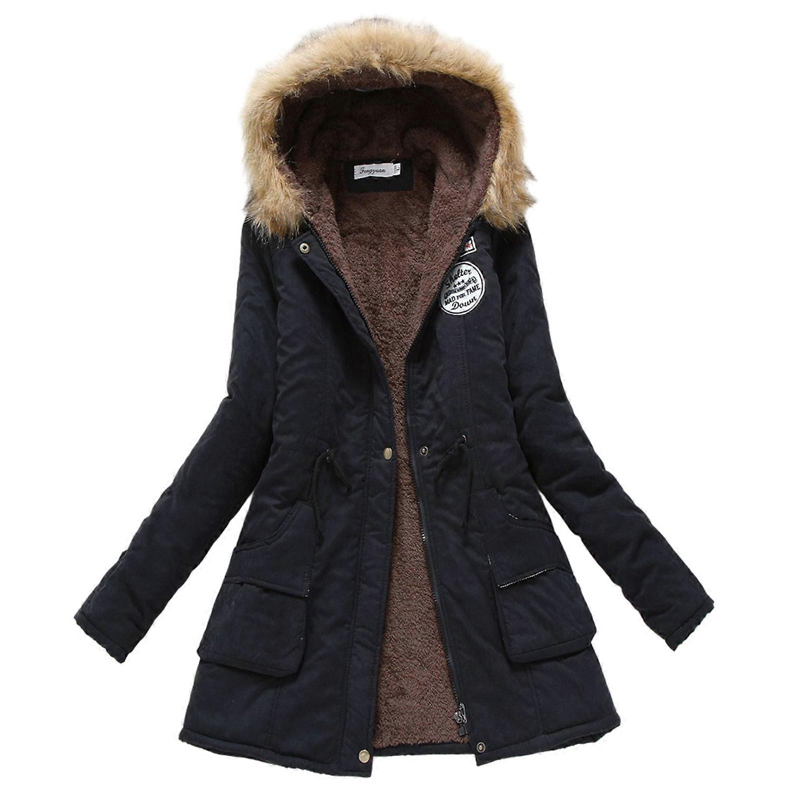 Women\'s Winter Jackets Plush Lined Mid-Length Coat with Hood Zipper Closure