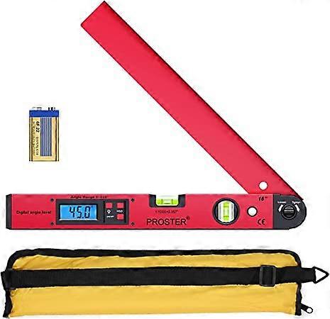 ZK-Digital Protractor 0-225 Digital Protractor 400mm/16" with Level and LCD Light Protractor with Battery and Roof Unit Box - Red