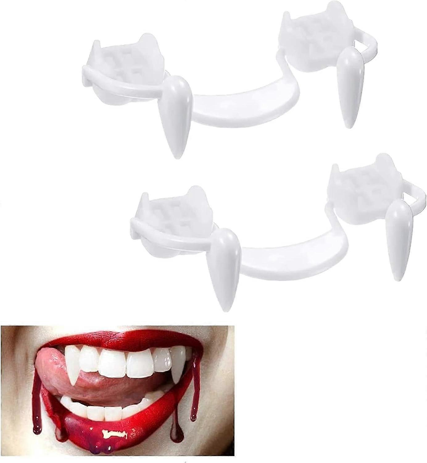 2 قطعة قابلة للسحب هالوين مصاص الدماء الأنياب المضيئة ، أطقم الأسنان القابلة لإعادة الاستخدام مع حقيبة حمل لزينة حفلات الرعب الدعائم تأثيري اكسسوارات الأزياء