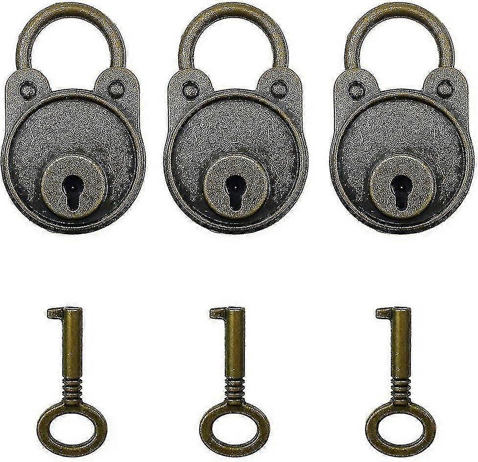 3pcs Vintage Antique Style Mini Archaize Padlocks Key Lock With Keys (bronze)