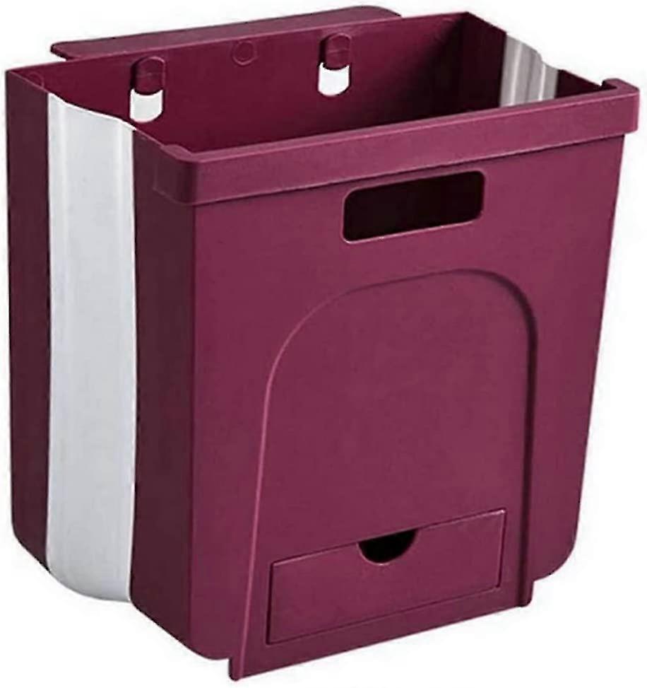 Jmgoodstore Kitchen Collapsible Trash Can Wall Mounted Trash Container.for Home Office Kitchen Bath Dorm Car Trash Can (red)
