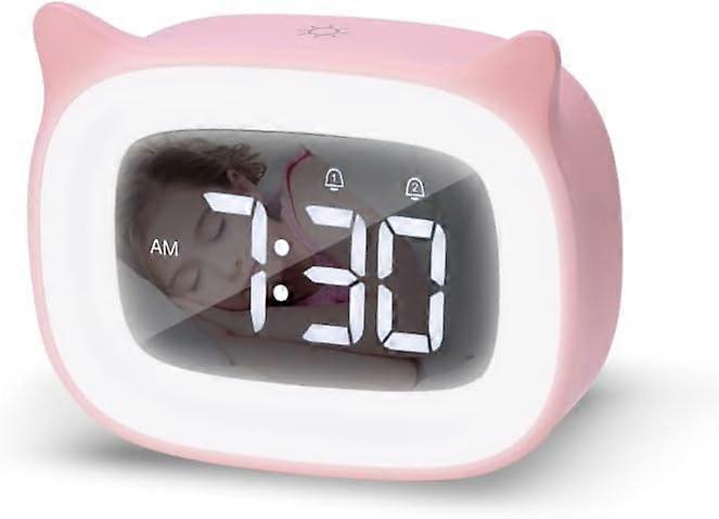 Digital clock for children, pink cat clock, beautiful clock with
