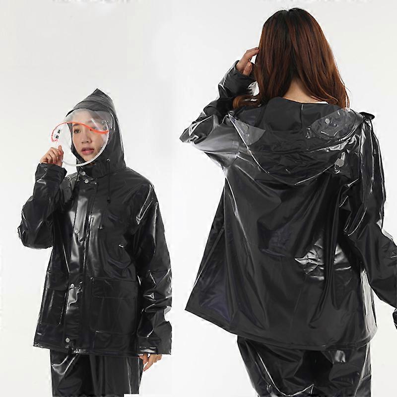 Vattentät Split Regndräkt Utomhus Cykling Andningsbar Regnrock Regnbyxor Kit För Män Och Kvinnor Svart L