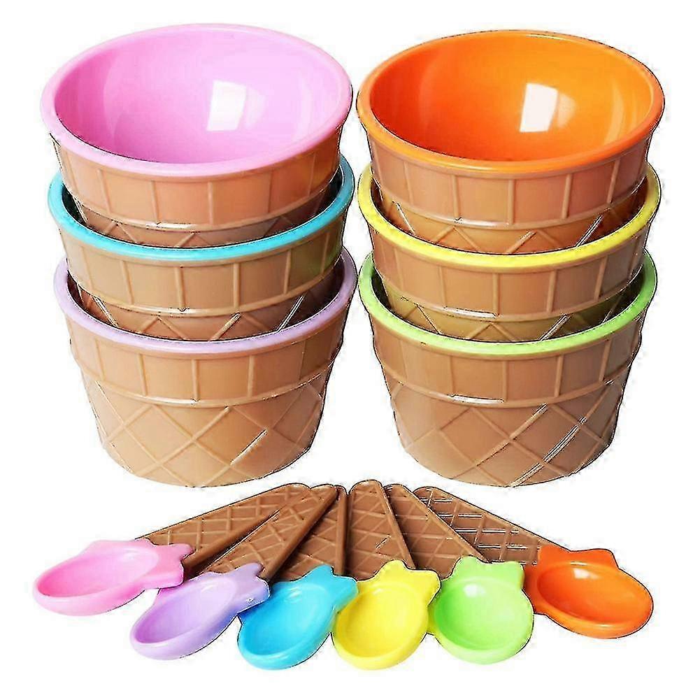 6pcs Ice Cream Bowl Set Different Color Ice Cream Spoon Bowl Tableware Set Creative Children Cartoo