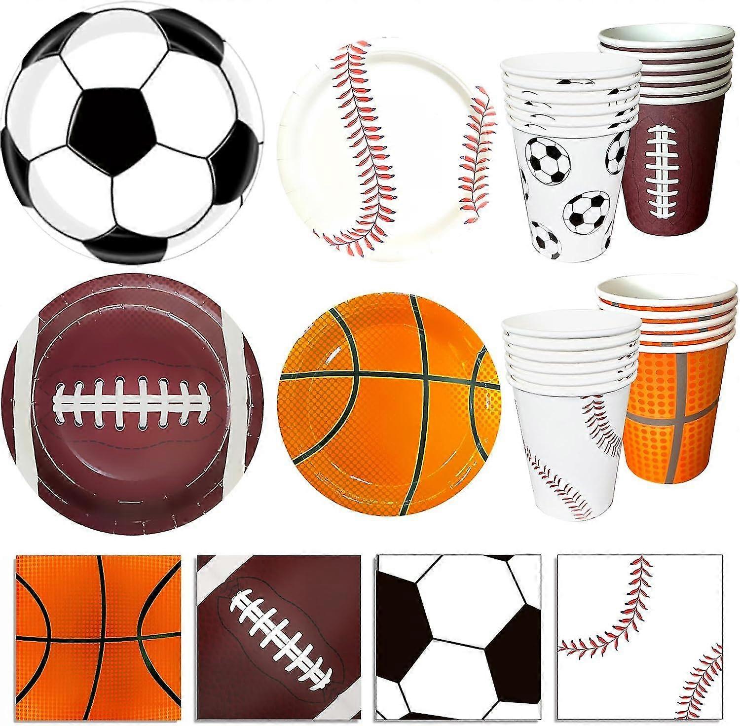 96pcs زينة حفلة عيد ميلاد الرياضة ، لوازم الحزب موضوع الرياضة ، وتشمل لوحات ، أكواب ، مناديل ، كرة القدم كرة السلة البيسبول موضوع عشاء
