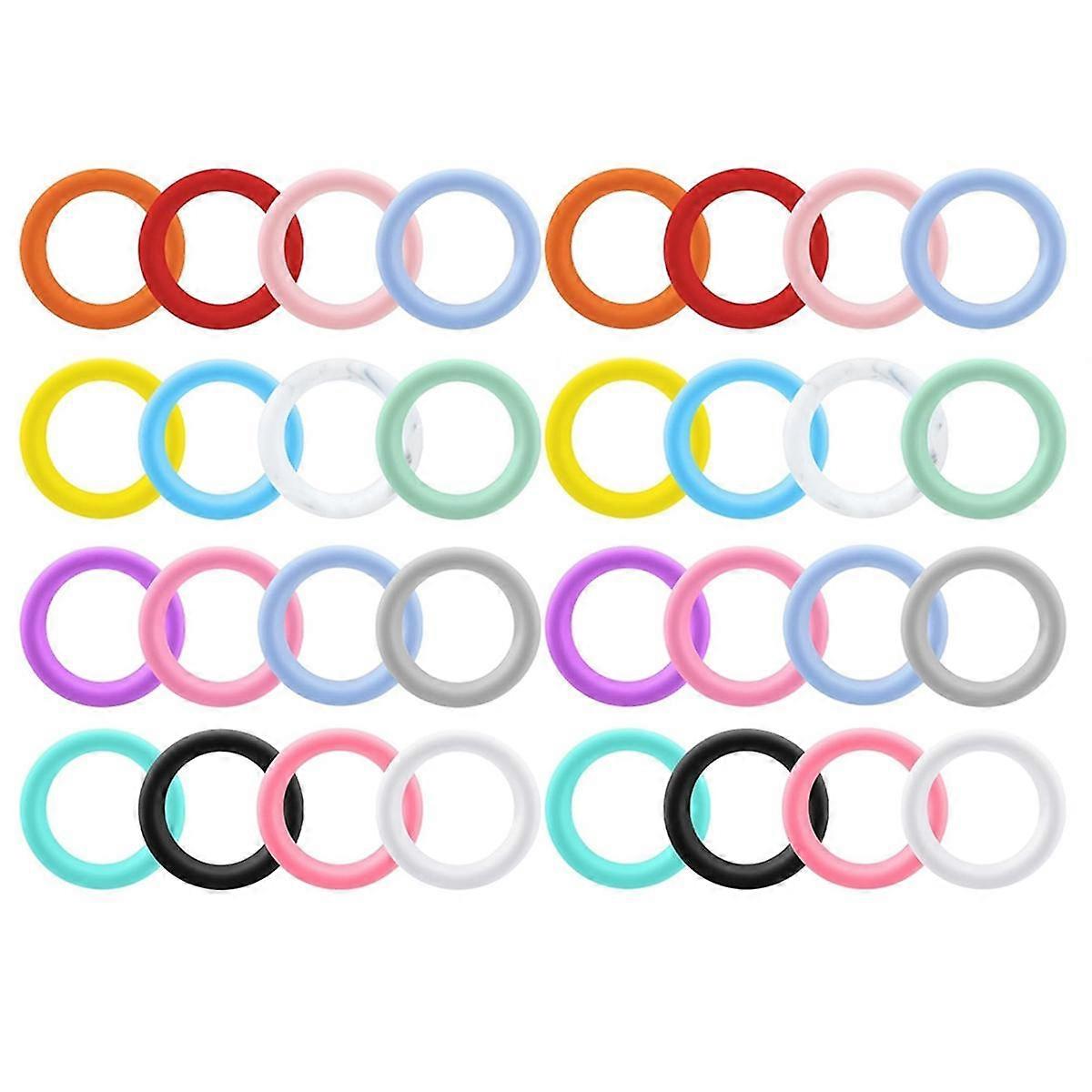 32Pcs Silicone Beadable O Rings 65mm Round Silicone Loop with 2 Hole for DIY Keychain Necklace Brac