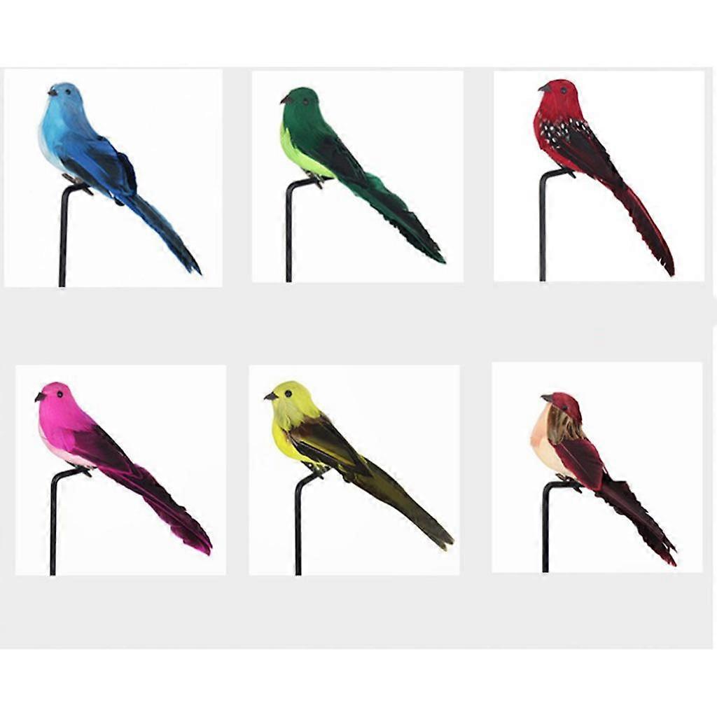 2xColours Artificial Feather Foam Birds with Clamp Garden Tree Decor Wine Red