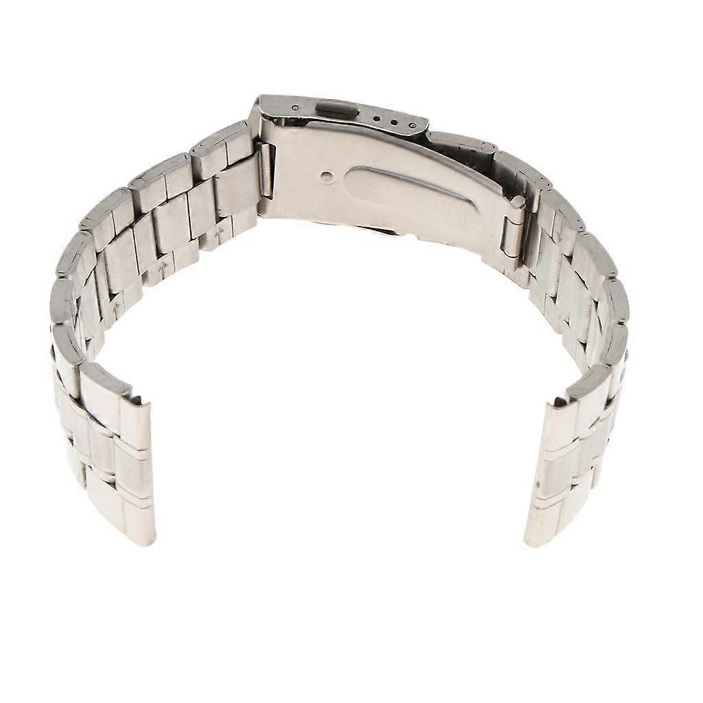 2xMen Watch Band Solid Stainless Steel Strap Silver Folded Clasp 22mm