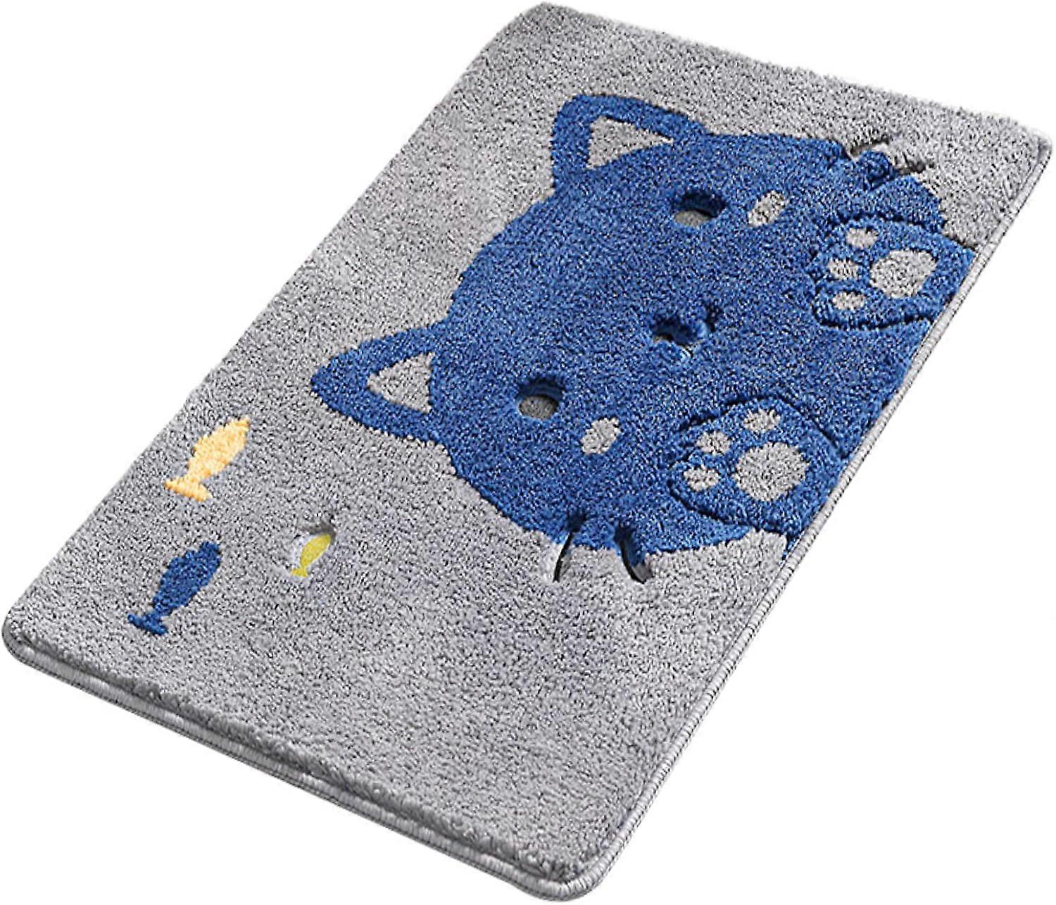 バスマット、かわいい漫画の猫のバスルームラグ、超ソフト滑り止めバスルームマット、浴槽、シャワー、バスルームルーム用の洗濯機で洗えるバスラグ(15 "x 23"、グレー)