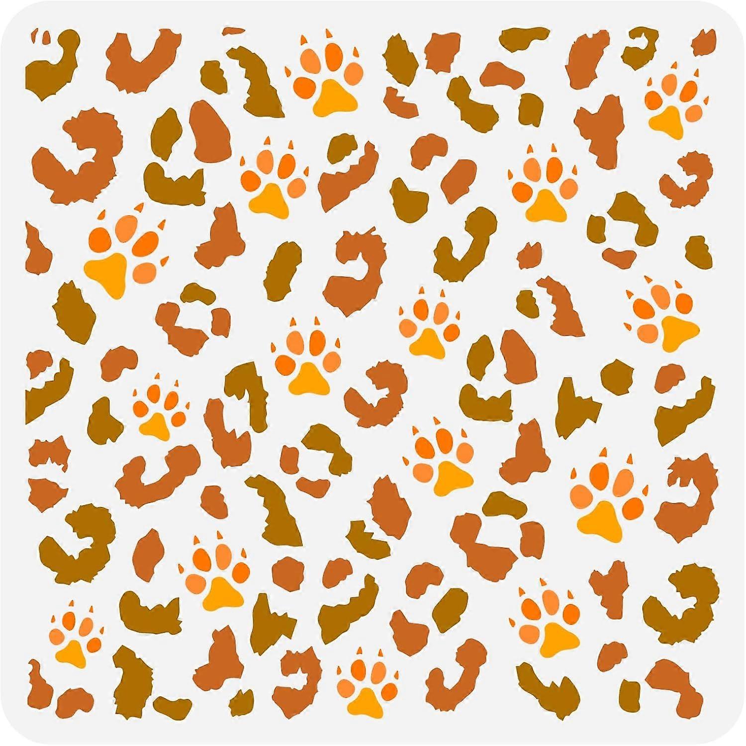 Leopard Print Stencil 11.8x11.8 inch Paw Prints Painting Stencil Plastic Dog Cat Print Pattern Stencil DIY Projects and Crafts Cheetah Print Stencil f