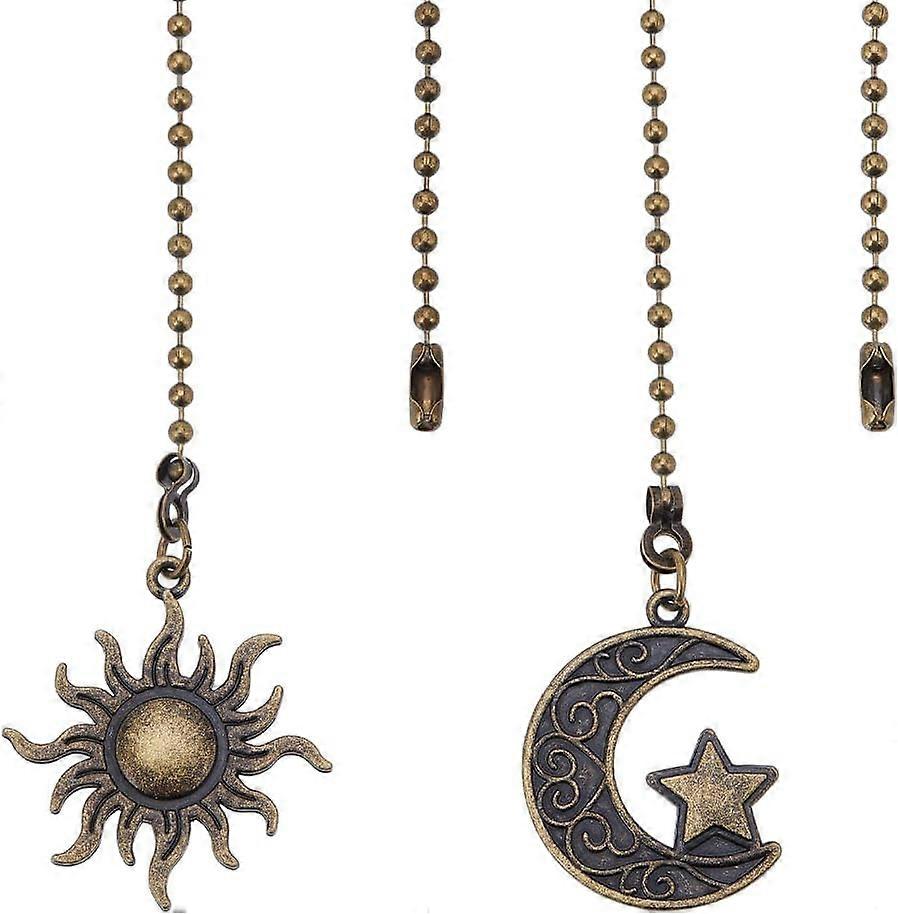 2 Style Sun Moon Star Ceiling Fan Pull Chain Bronze Extender Charm Pendant Adjustable Decorative 12.3in Extension Connector Ball Bead Cord Replacement