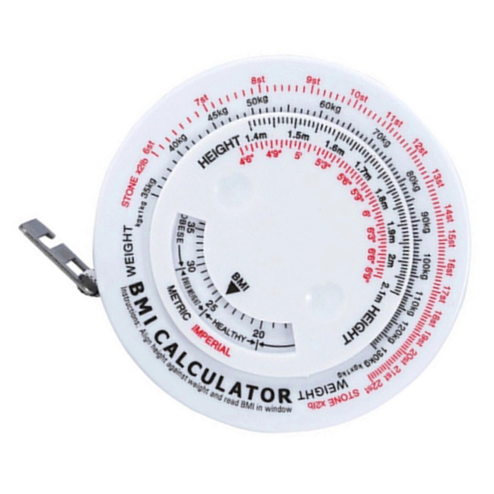 Round BMI Measuring Tape Automatic Retractable Waistline Tape Calculator Portable Health Tape Measures Tools White