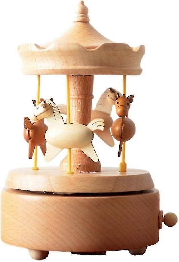 جودة صندوق موسيقى خشبي مع حصان طروادة دائري الحرف اليدوية الحالية الحلي ، لعبة هدية عيد ميلاد الأطفال الديكور عيد الحب