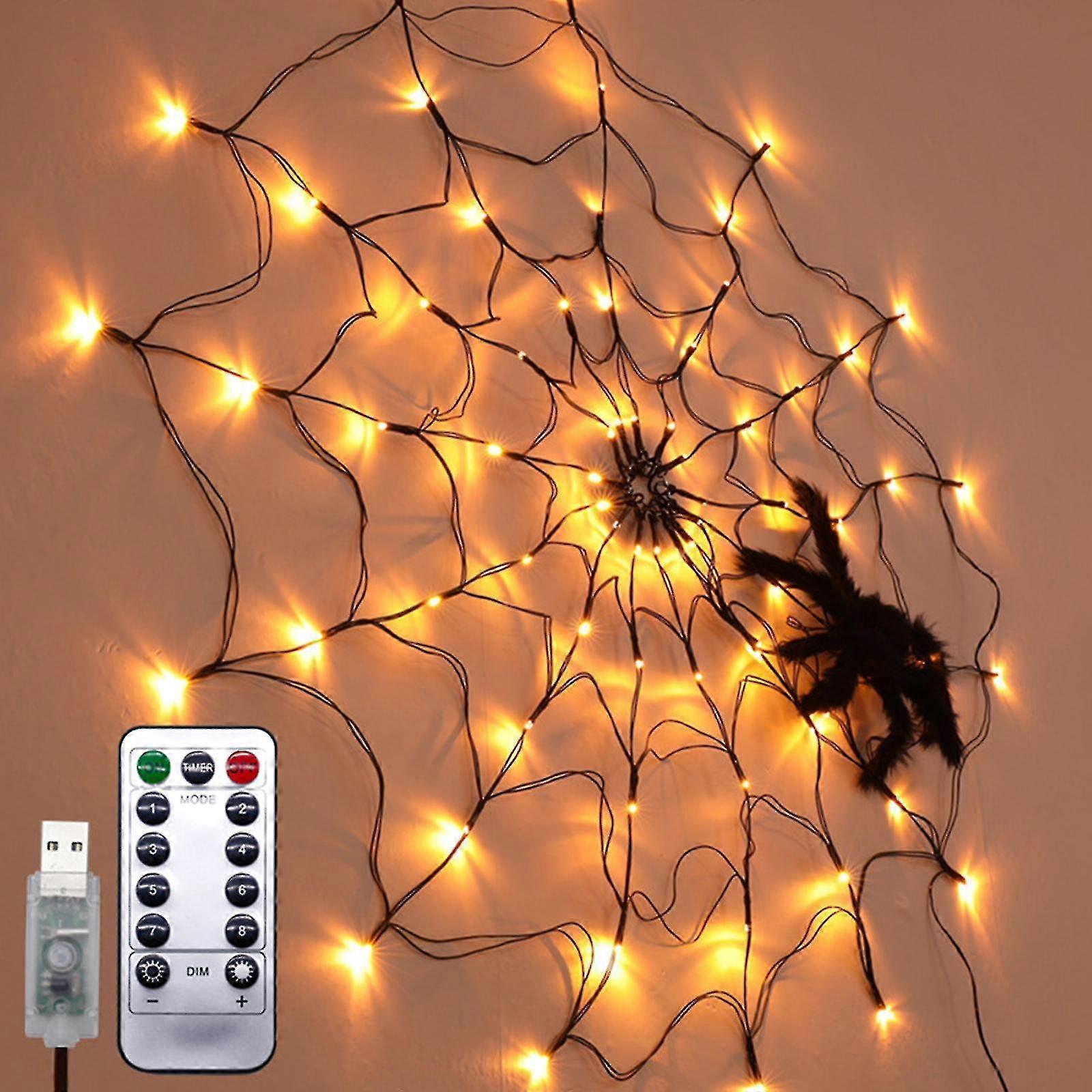 Led Spider Web Lamp With Remote Control Halloween Atmosphere Decoration Props