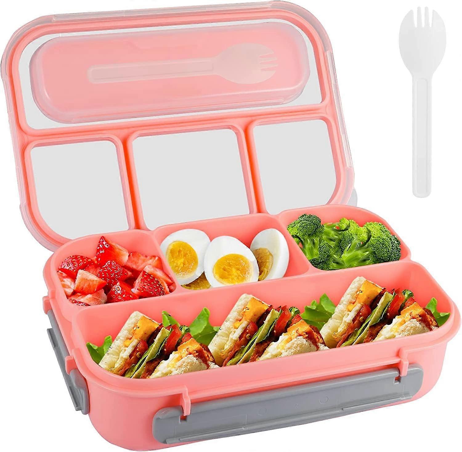 Pudełko śniadaniowe dla dzieci z 4 przegródkami i sztućcami, 1300 ml Pudełko na lunch dla dorosłych Pudełko Bento, do kuchenek mikrofalowych i zmywarek, bez BPA (różowy)