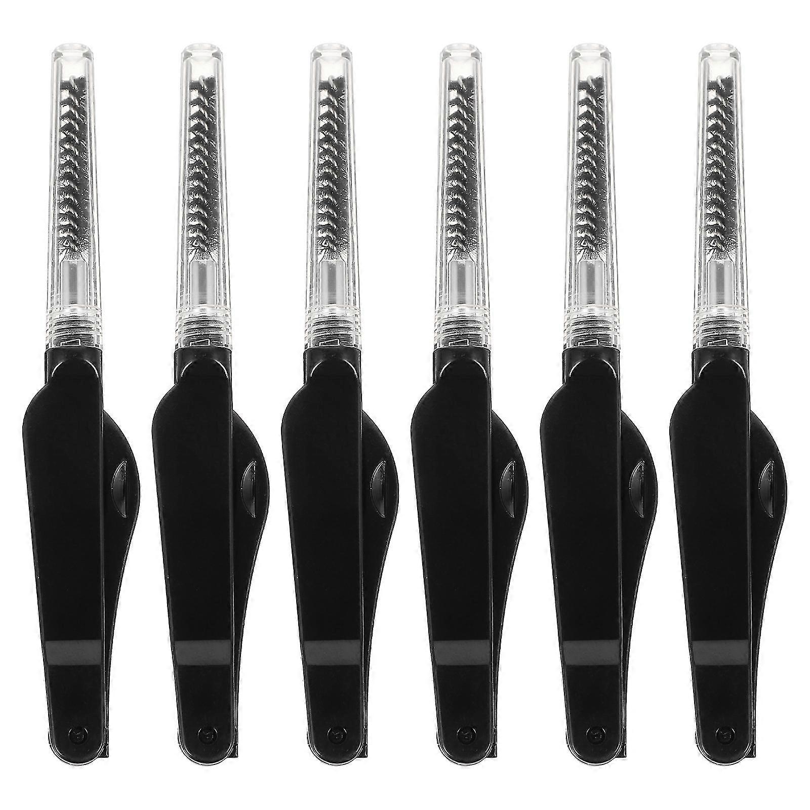 6pcs Foldable Eyebrow Brushes Eyelash Combs Double-ended Eyelash Brushes Black-FCY