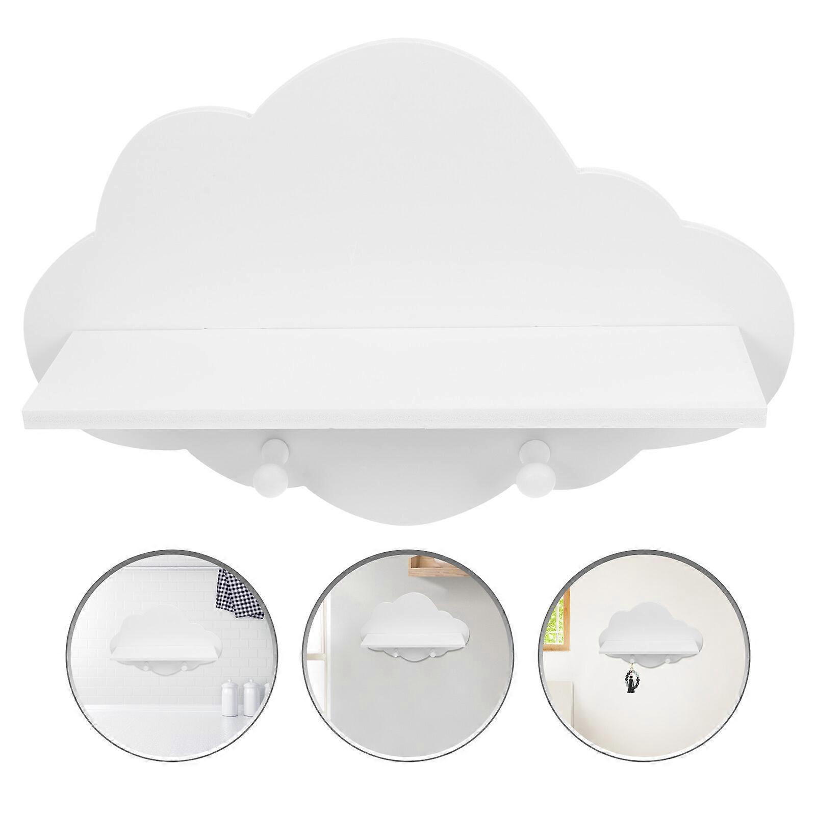1pc Punch Free Wooden Cloud Shape Baffle Shelf Floating Shelf for Home (White)