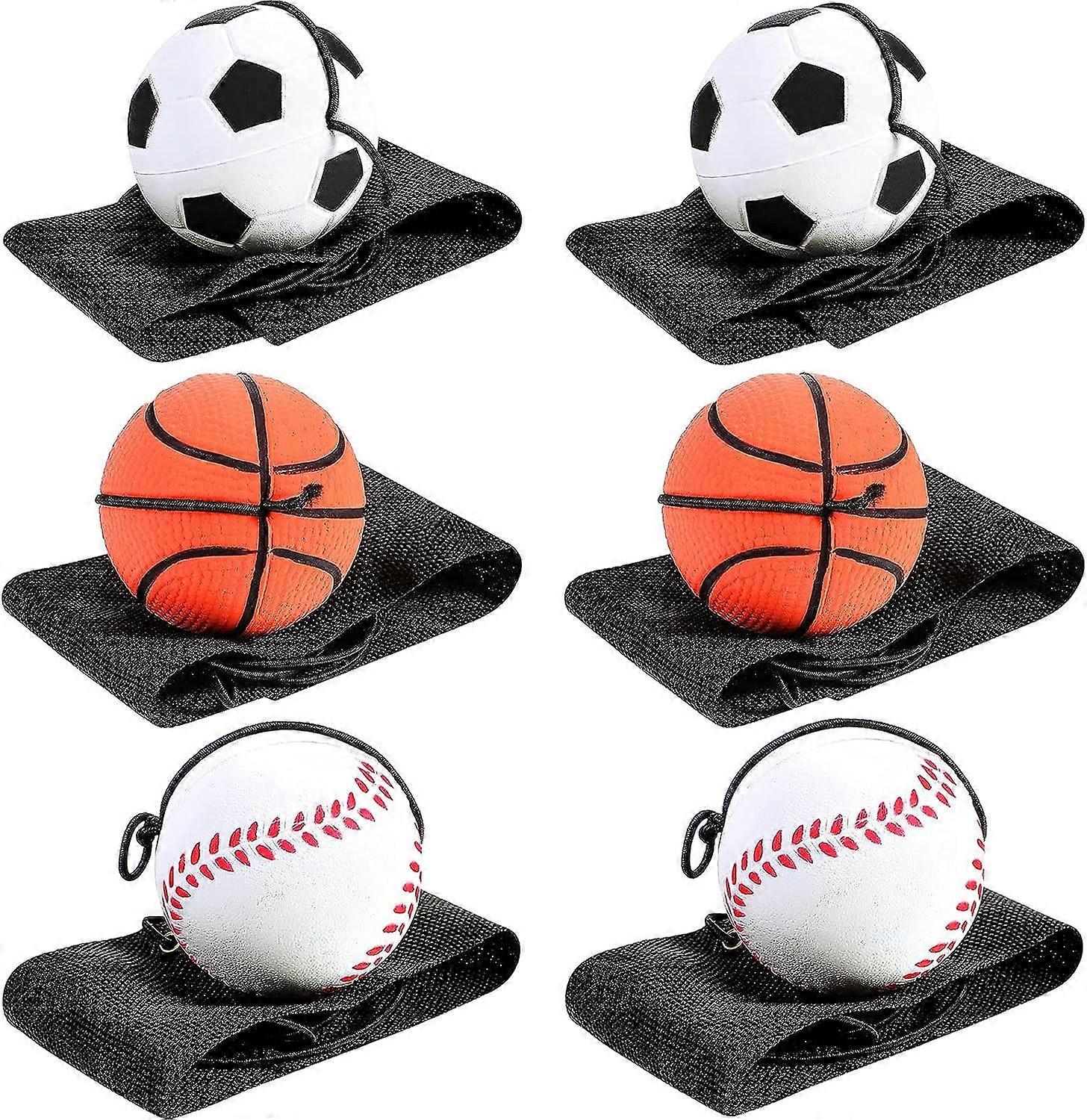 6 Pieces Wrist Rebound Balls Wrist Ball Sport BallMixed Hair ColorWrist Band Rubber Rebound Ball Wristband Toys Basketball Baseball and Football for E
