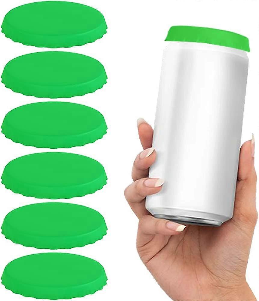 Soda Can Lids 6-Pack, Reusable Silicone Soda Saver Can Lids, Soda/Beverage/Beer Can Lids, Fits Standard Soda Cans (Green)