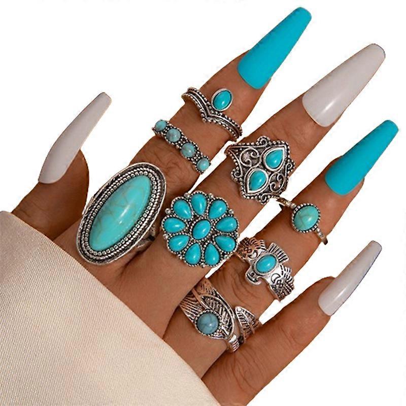 8 db-os vintage boho türkiz gyűrű szett nőknek opál drágakő egymásra rakható gyűrű