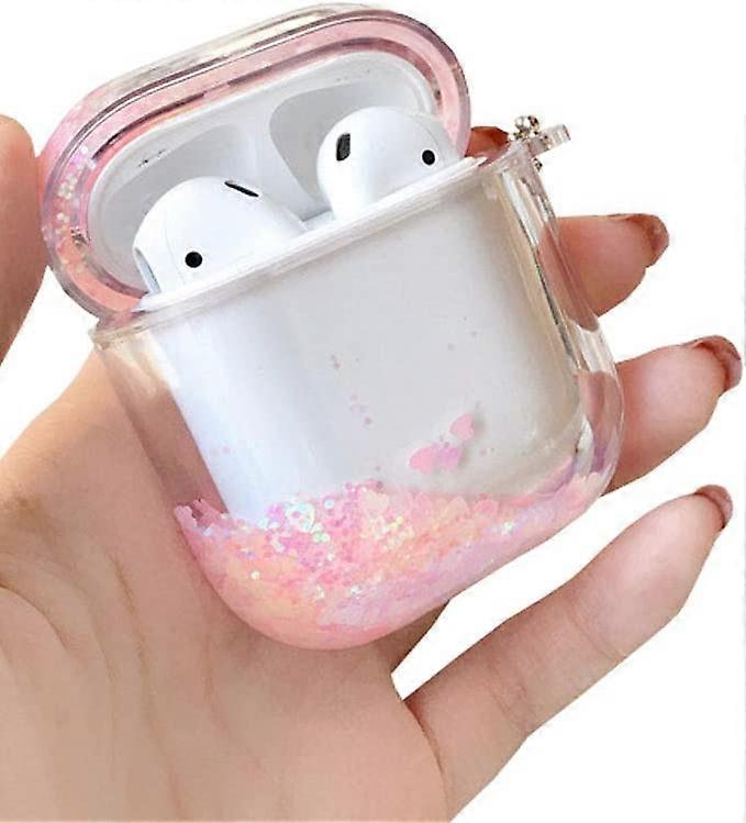 Creative Elegent Quickstand Moving Bling Glitter Loving Heart Design Airpods Case Cute Fresh Hard Plastic Protective Wireless Earphone Charging Case D