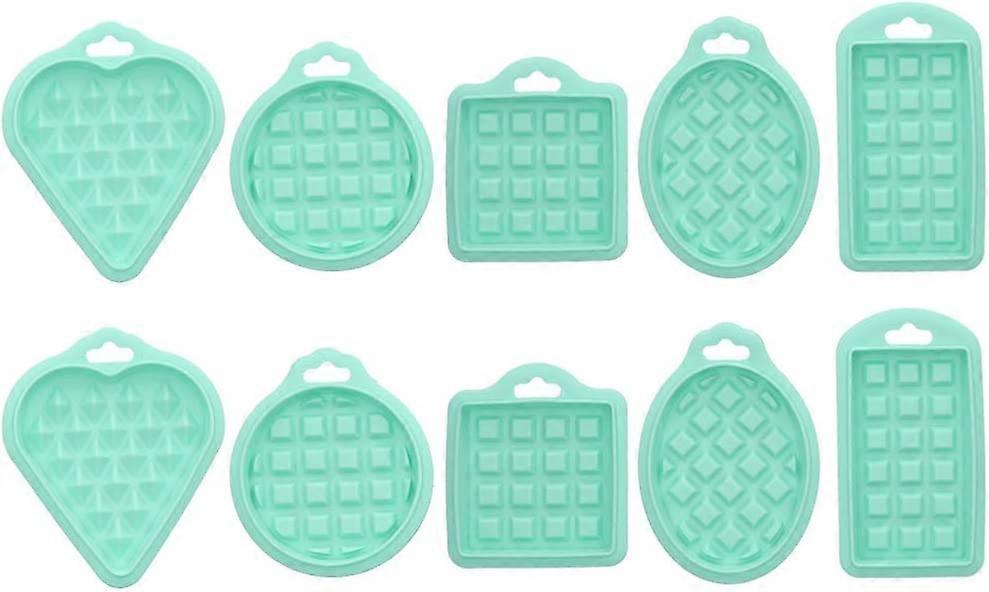 10個のシリコンワッフルモールド、ワッフルケーキチョコレート5形状用のグリーン再利用可能なワッフルメーカーベーキングトレイモールド