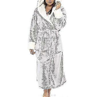 Sherpa Fleece Bathrobe Women Soft Dressing Gown Hooded Fluffy
