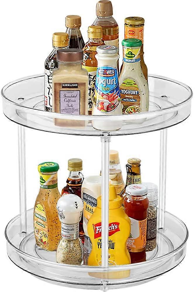 Lazy Susan Turntable 2-Tier Spice Rack Spinning Cabinet Organizer Rotating Condiment Tray Spinner for Pantry Kitchen Vanity Bathroom Jewelry Container