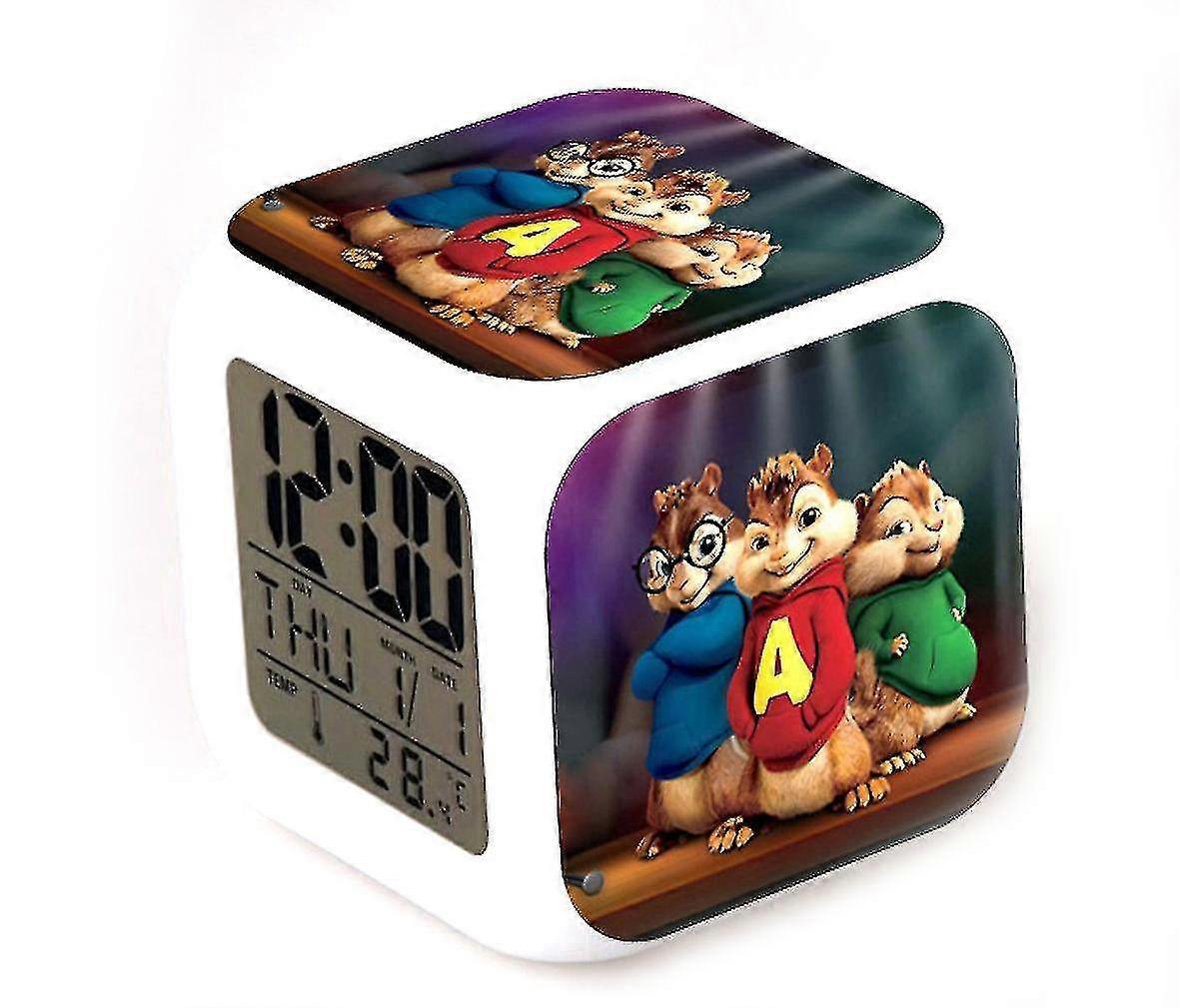 Alvin And The Chipmunks Digital Thermometer Glowing Cube Alarm Clock Color Changing Led