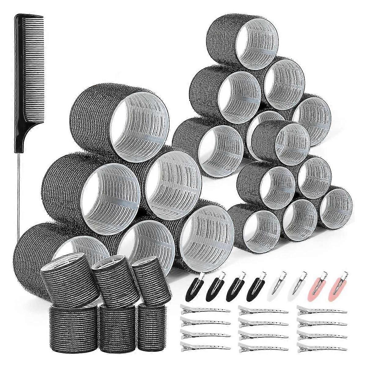 بكرات الشعر 43 قطعة مع مشابك بكرة شعر مع 3 أحجام ، أسطوانة شعر جامبو مع 12Duckbill - MXBC