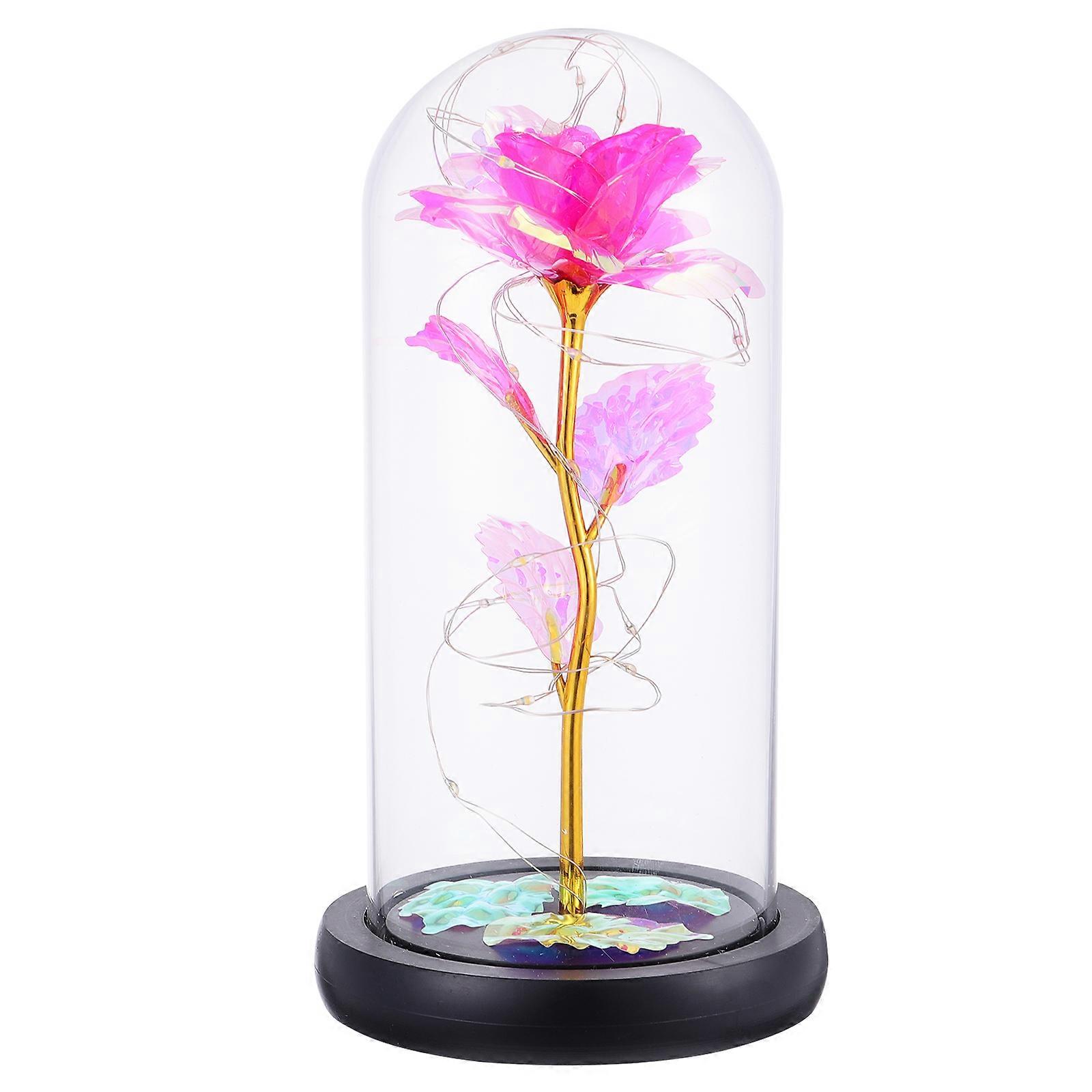 1 Stück Desktop-LED-Blumenlicht-Raumsimulation Rosendekoration mit Glasabdeckung