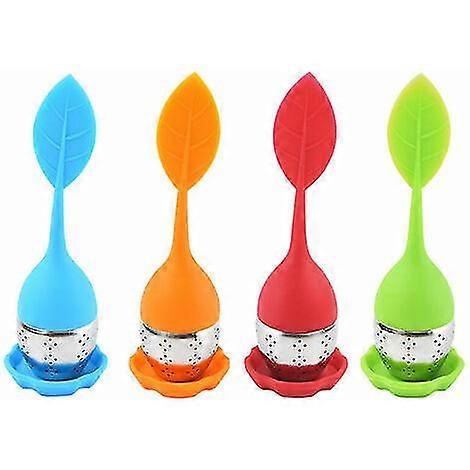 Stainless Tea Infuser With Silicone Strainer Lid Green Leaf - 4 Piece