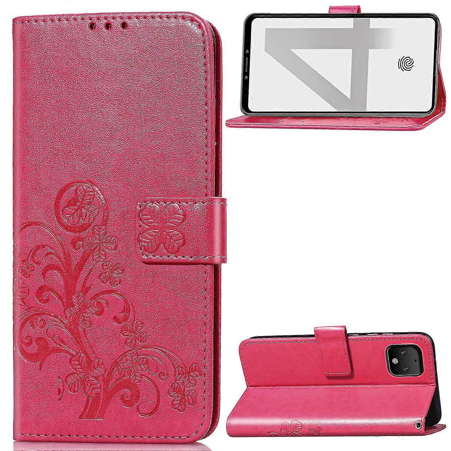 Case For Google Pixel 4xl Cover Wallet Clover Embossed Protective Leather Phone Case Magnetic - Rose Red