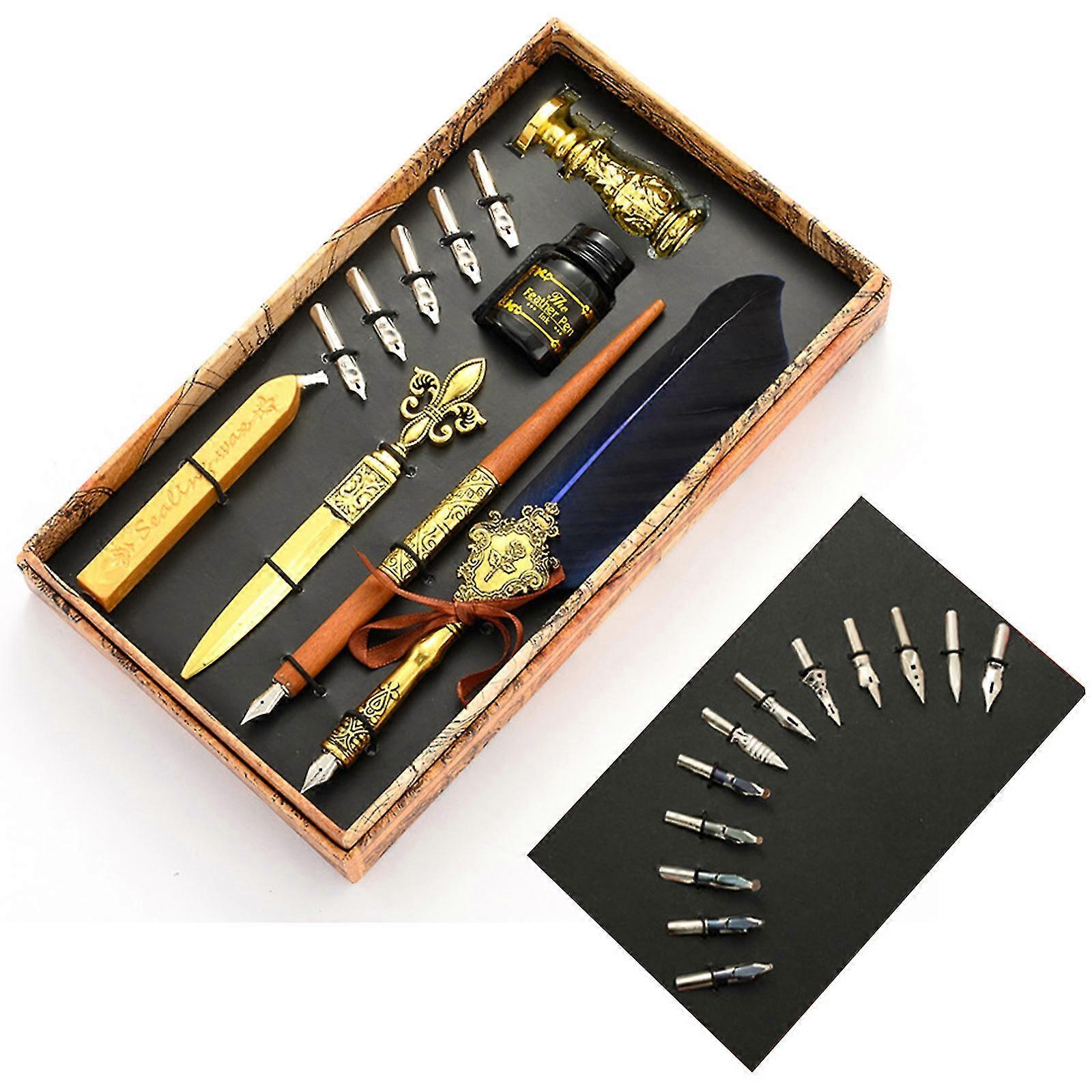 Feather Dip Pen Kit Handmade Handwriting Outdoor Traveling Sketch Portable Tool