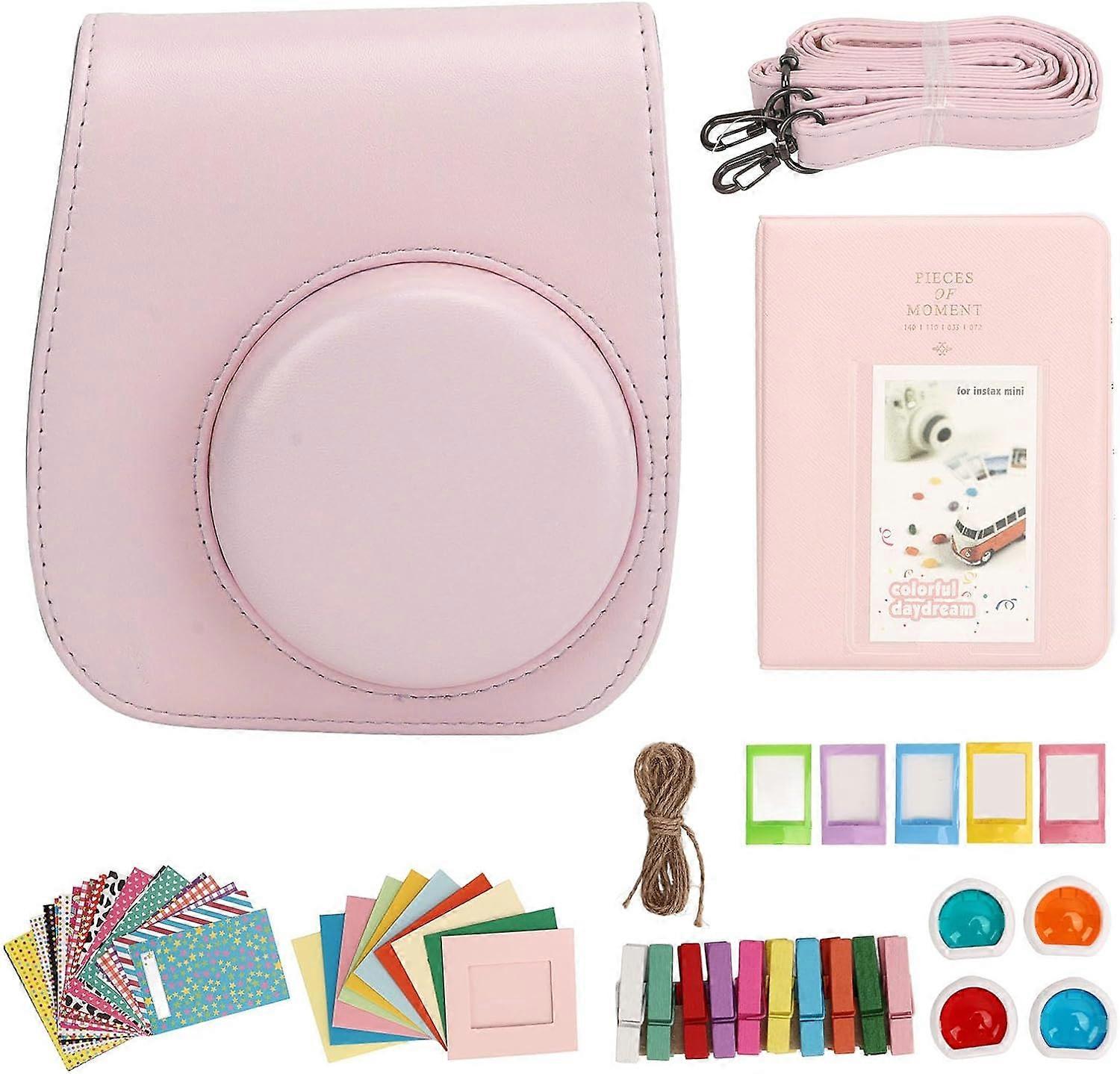 Mini 12 Camera Accessories Kit, Include Case, Album, Stickers, Photo Frames, Paper Frame, Filters, Clips (Light Pink)