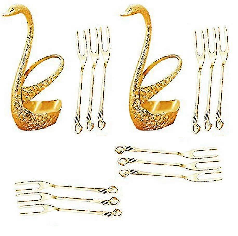 Innovative Stainless Steel Dinnerware Set Dessert Flatware Set, Decorative Swan Base Holder With 6 Forks (set Of 2)