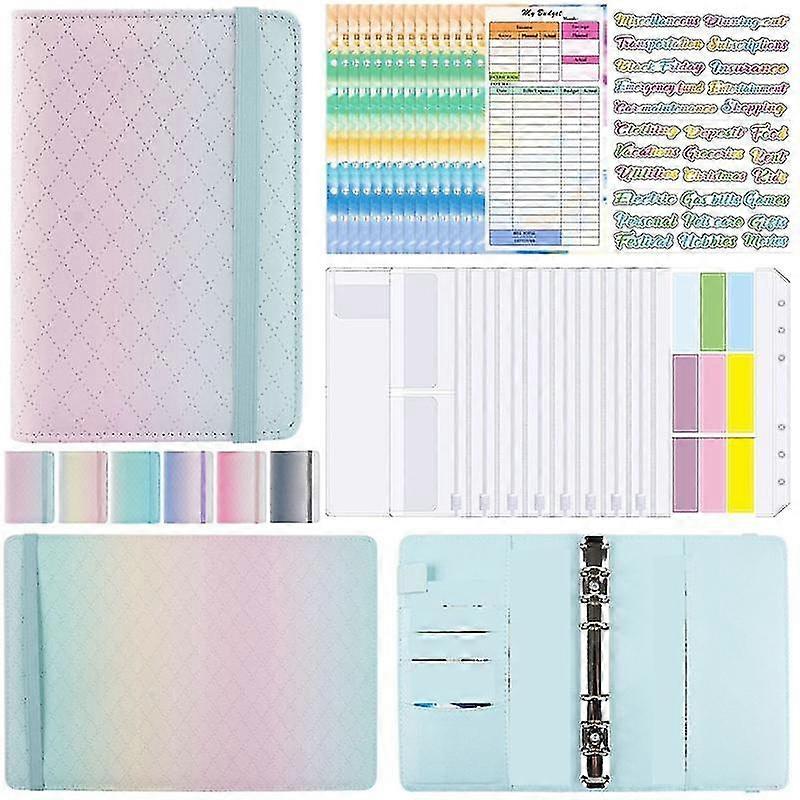 A6 Gradient Macaron Binder Hand Ledger Notebook Leather Pu Loose-leaf Book Cash Budget Book With Zi