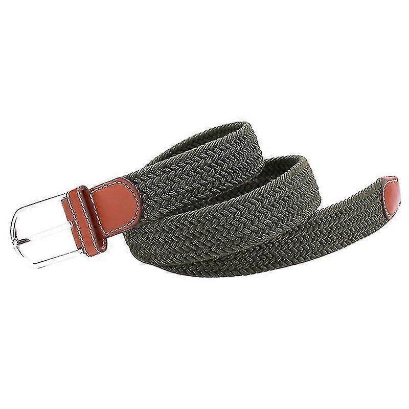 Universal Braided Stretch Belt Casual Fabric Woven Weave Elastic Belt For Men And Women With Pu Leather Loop And End Tip (army Green)